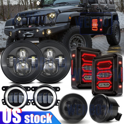 Full Kits For Jeep 07-18 JK JKU Tail Light 7'' Led Headlight Turn Signal Fog Lamp