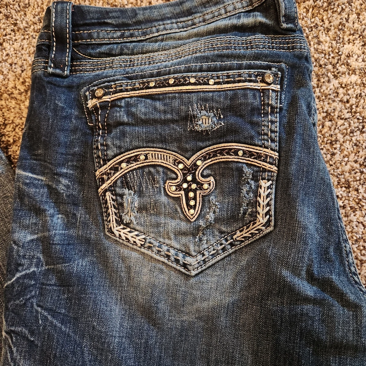 ROCK REVIVAL Women s Adaliz Easy Boot Cut Jeans Rhinestones Plus Size 36 x 30