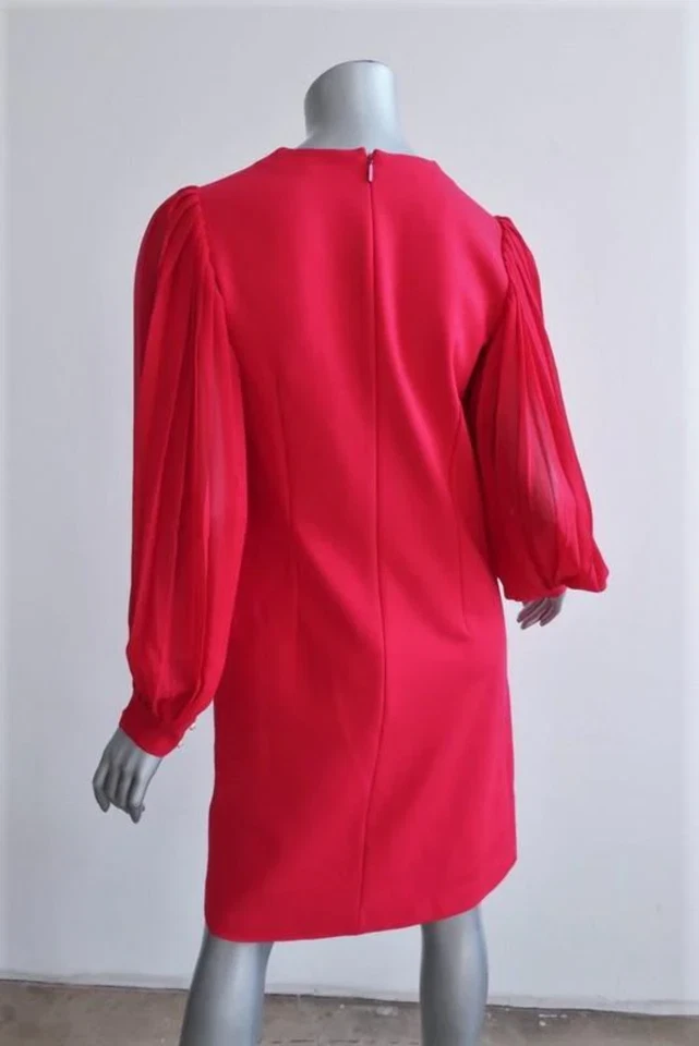 Gucci Pleated-Sleeve Shift Dress Magenta Silk & Stretch Crepe Size Medium - Image 4 of 4