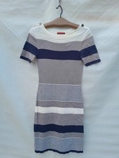 Carolina Herrera Striped Dress Women's Medium Blue Beige Cream Colour Block Wool