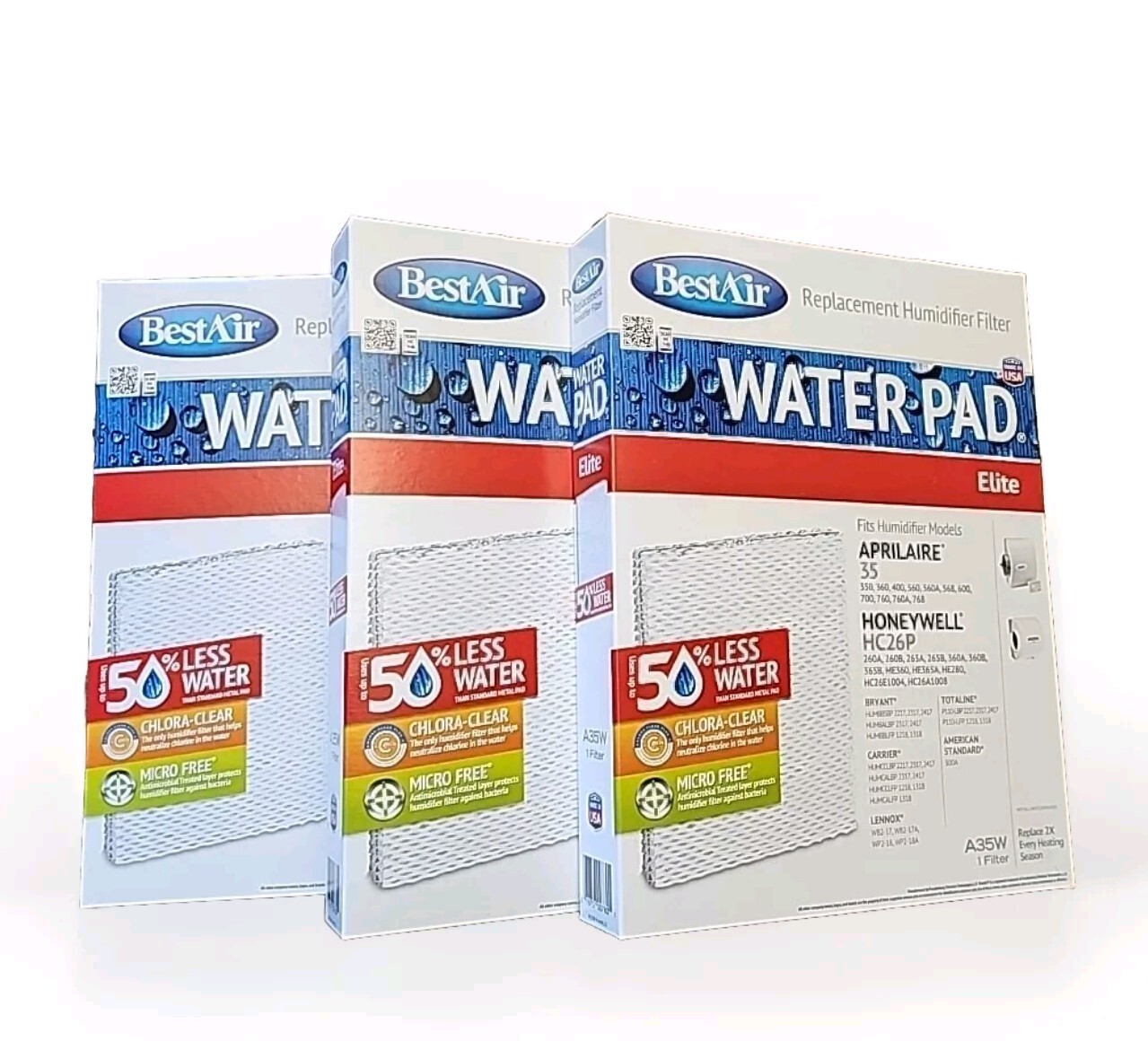 BestAir Replacement Humidifier Filter Water Pad Elite A35W Filter, Lot Of 3