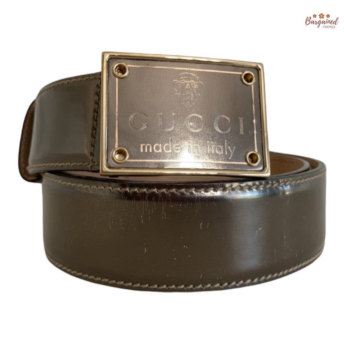 Authentic Gucci Metallic Leather Hysteria Square Buckle Belt Size