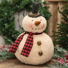NEW PRIMITIVE SNOWMAN DOLL OVERSTUFFED CHRISTMAS 17"Hx10"Dx10"W SHERPA Winter