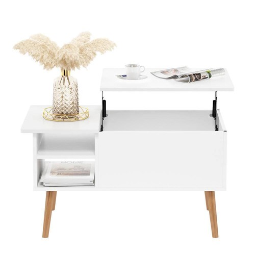 Furinno Coffee Table 35.43"x18.74"x18.9" Wood Rectangle Solid White w/ Lift Top - Picture 7 of 8