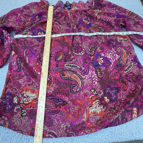 Ralph Lauren Chaps Tops Womens 2X Red Multi Pastel Paisley Keyhole Neck Peasant - Picture 11 of 15
