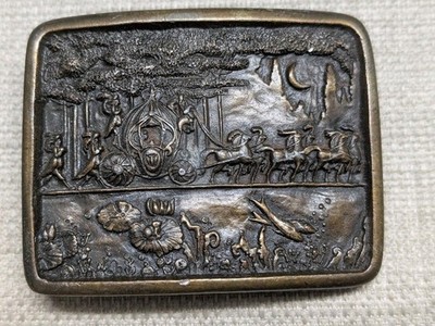 vintage 1970s belt buckle CINDERELLA fairy tale SOLID BRASS western cowboy