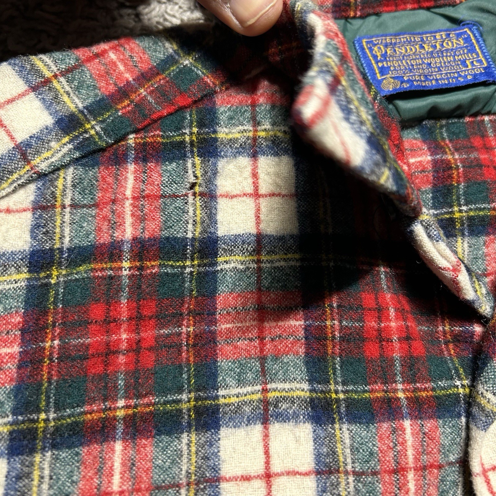 VTG 60s Pendleton Loop Collar Wool Red Plaid Flan… - image 7