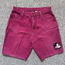 Vtg 90s Disney Mickey Unlimited Maroon Red Denim Jean Shorts Mickey Mouse sz 36