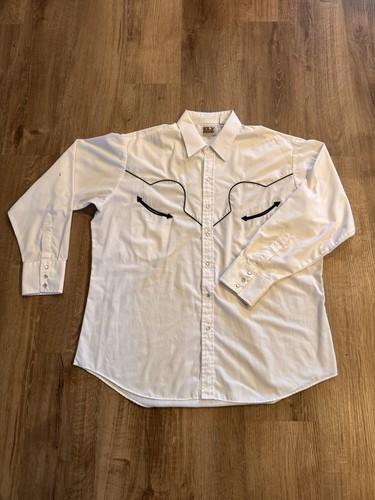 Ely Cattleman Men's Western Show Shirt White XL Decorative Piping Snap Buttons