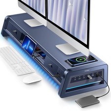 Monitor Stand Riser with 2 Drawers and 8 USB Ports, Wireless Charging Pad