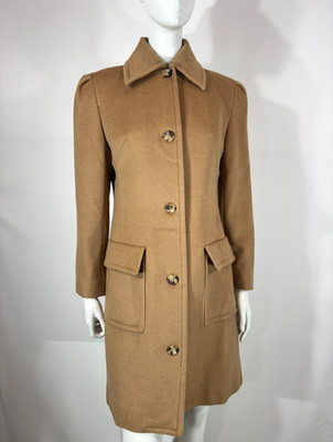 CELINE Mantel Damen Gr.40 Baby Kamelhaar Knopfleiste Knielang Taschen