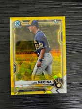 2021 Bowman Chrome Sapphire Gold #BCP-202 Brewers Luis Medina /50 MT
