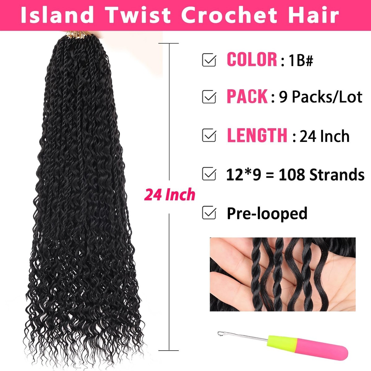 9 Packs 24 Inch Senegalese Twist Crochet Hair with Curls Pre