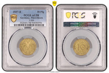 PCGS AU58 10 Pfennig 1937 E SWASTIKA Germany Third Reich J-364 Coin WW2 Pfg