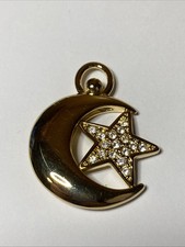 Crescent Moon Rhinestone Star Gold Tone Pendant Charm