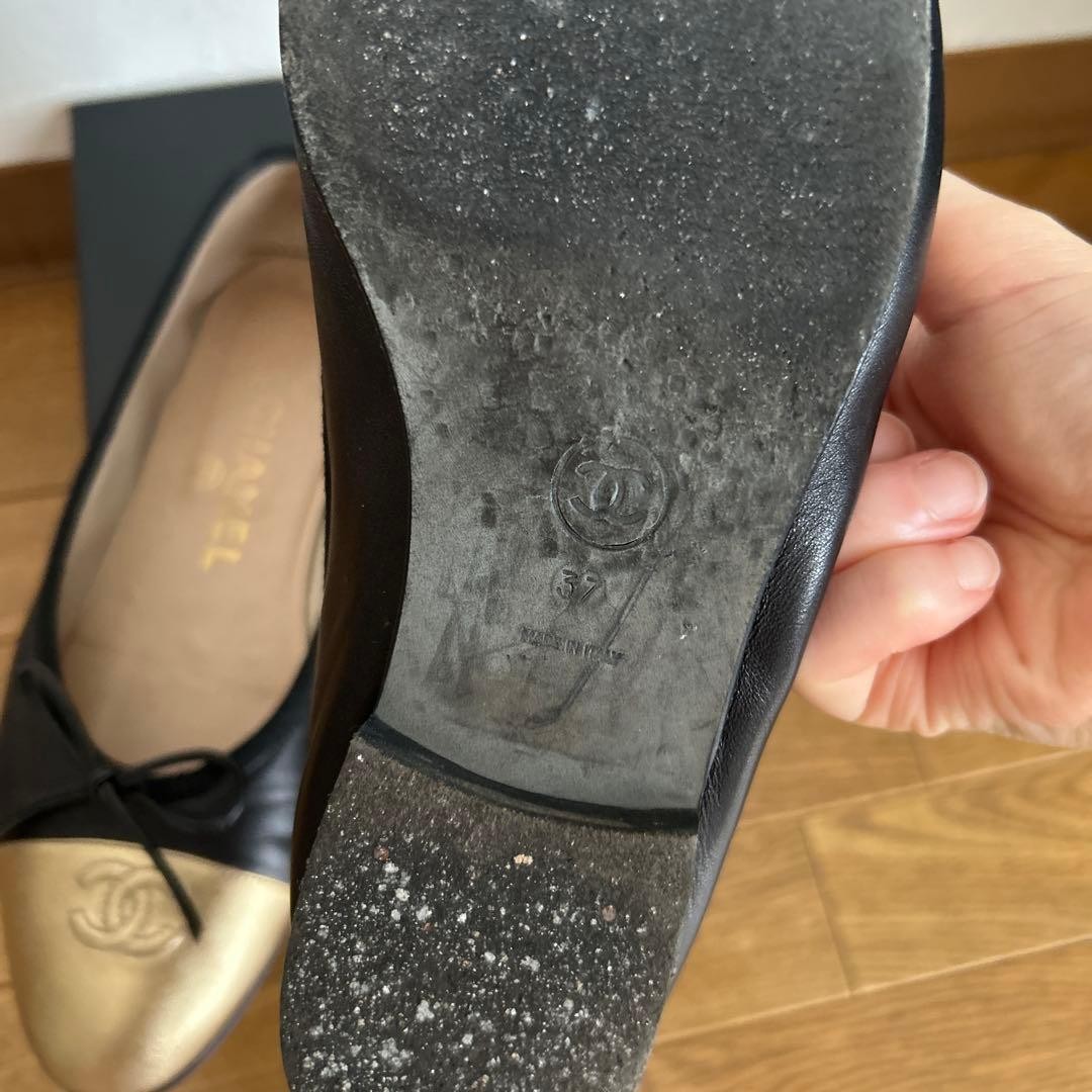 Chanel Flats Shoes Black X Gold With Coco Mark Size 37 US About7 For Women thumbnail 7