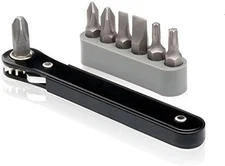 NEIKO 03044A 1/4-Inch Drive Mini Ratchet 4" Length + 7 Bit Set, One Color 