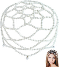 1920s White Pearl Cap Headpiece, Roaring 20s Headbands for women