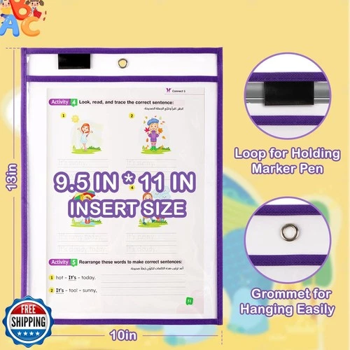 Ufmarine Job Ticket Holders, 6 Pcs Dry Erase Pockets Colorful (10" * 13"), Re - Picture 2 of 5