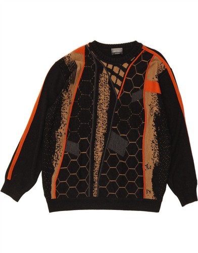 CARLO COLUCCI Mens Crew Neck Jumper Sweater IT 56 2XL Black Geometric DI39