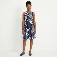 Chaps Womens XS Navy Blue White Floral Striped Sleeveless Shift Dress