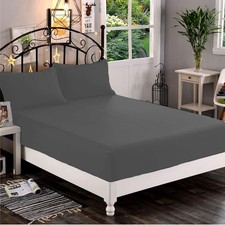 100 Egyptian cotton 1000 TC 1 PCs Fitted Sheet Gray Solid Queen Size 60x80 in
