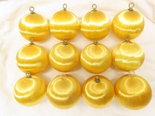 12 VTG Gold Satin Spun Silk Sheen Christmas Balls Ornaments Styrofoam 2.5" D5057