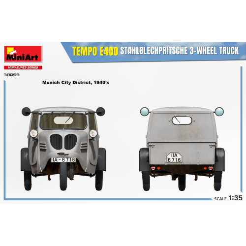 TEMPO E400 STAHLBECHPRITSCHE 3 WHEEL TRUCK KIT 1:35 Miniart Kit Auto Modellino N - Foto 6 di 6