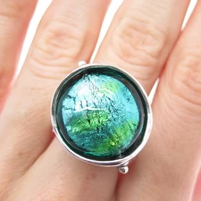 HAGIT GORALI 925 Sterling Vintage Israel Dichroic Glass Modernist Ring Size 10