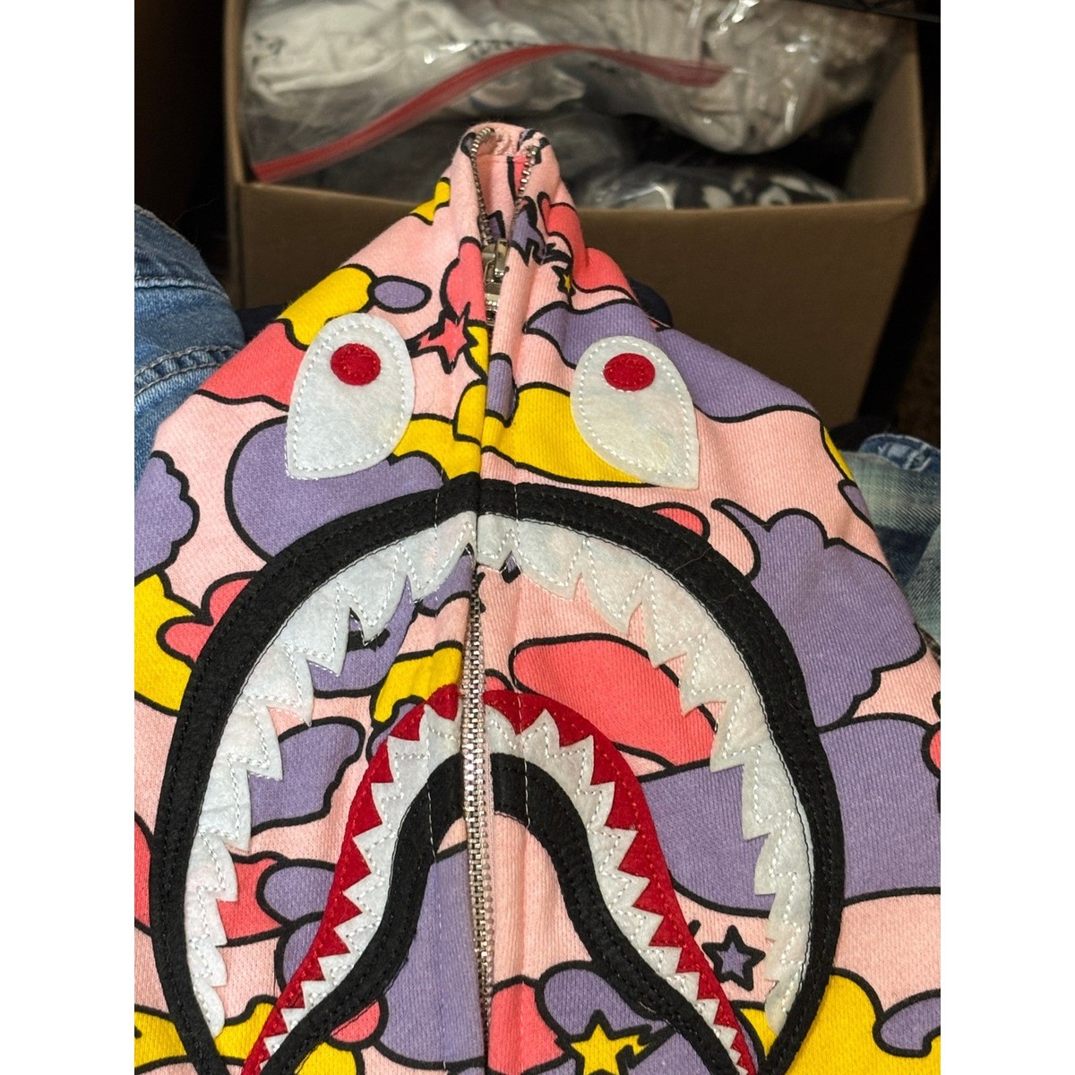 A Bathing Ape BAPE Shark Full Zip Hoodie Pink Multi Camo WGM Tiger