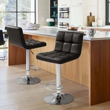 Modern Square PU Leather Swivel Adjustable Bar Stool Set of 2 Kitchen Counter US
