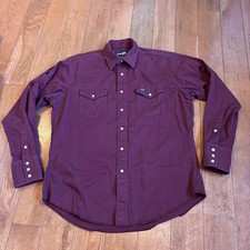 Mens Wrangler Brushpopper Western Shirt Pearl Snap Heavyweight Burgundy 16.5x35