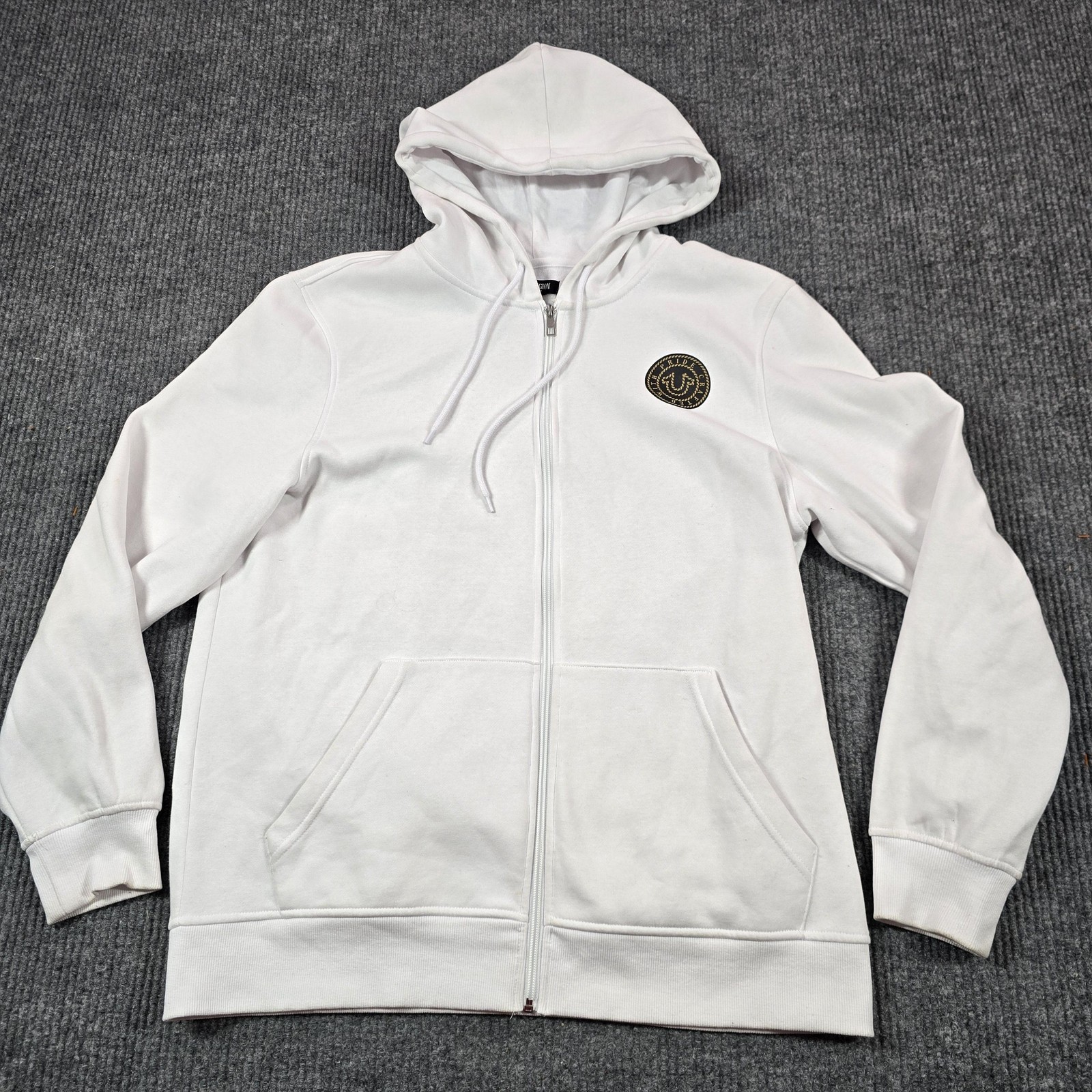 True Religion Hoodie Mens XL White Full Zip Rope Logo Graphic Sweatshirt thumbnail 2