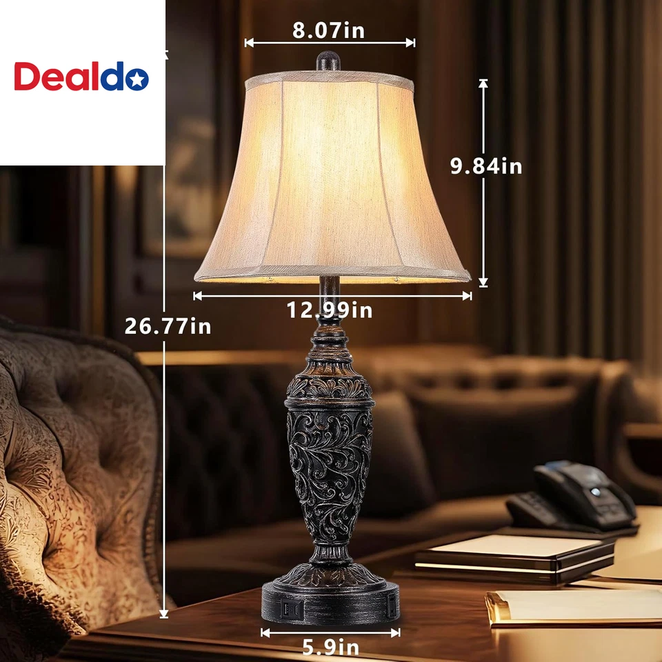 2件装26.8英尺老式台灯带双USB充电端口和交流插座,Trad — 第 4/4 张图片