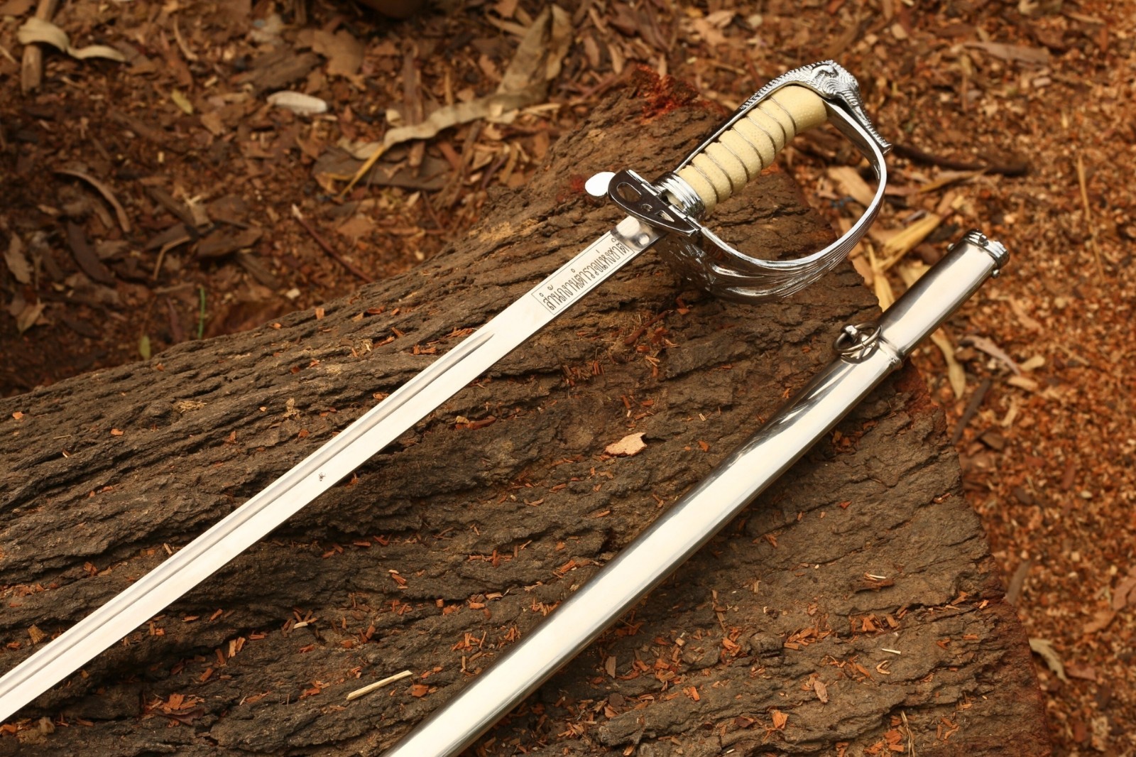 Thai Royal Army Navy Officer Dress Sword w/ Elephant Head Hilt & Scabbard