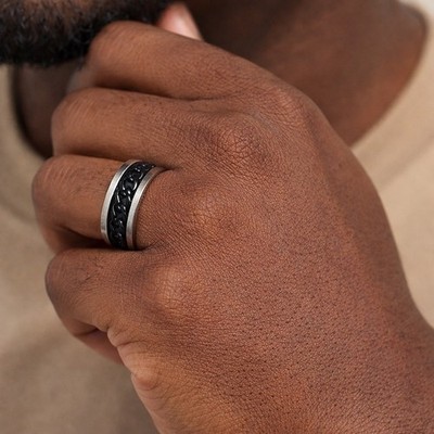 Cuban Chain Spinner Ring Comfort Fit Band Wedding Ring Stainless Steel Size 9