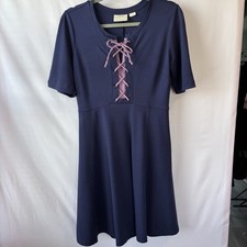Maeve Anthologie Sz S Navy & Lavender Knit A-line Waisted Dress. Peasant Tie