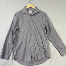 Calvin Klein Steel Gray Check Slim Fit Stretch Dress Shirt 16 34/35