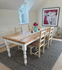 Handcrafted Farmhouse Dining Table — Solid Wooden Top, Turned Legs, Seats 8+