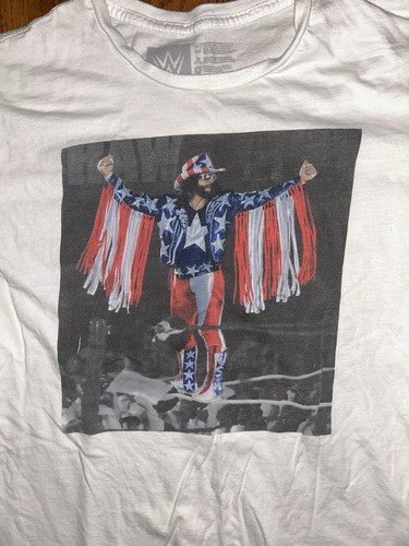 WWE WWF Macho Man Randy Savage Stars and Stripes Flag Shirt White Men's Large - Picture 3 of 4