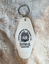 WHITE Motel-Style Keyring- “Emotionally Attached to Fictional Characters”