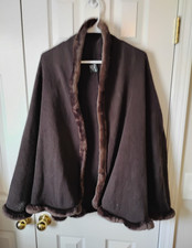 Vintage Cejon Brown Faux Fur Collared Cape/ Cloak/ Shawl, One Size