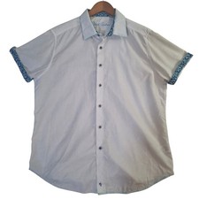 Robert Graham Mens XL White Paisley Jacquard Short Sleeve Button Down Shirt