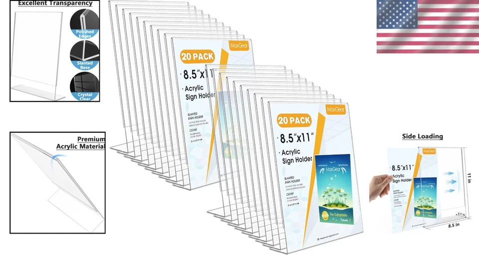 20 Pack Acrylic Sign Holder 8.5x11 Clear Stand - Image 2 of 4