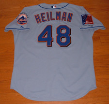 MAILLOT PORTÉ D'OCCASION JEU AARON HEILMAN METS 2004 AVEC PATCH ANNIVERSAIRE KARITÉ ET MCGRAW