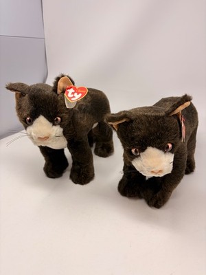 Ty Classic ''Mystery'' Cat Plush Lot 2 Tags Intact - 1999 Brown Tabby Collar Pair