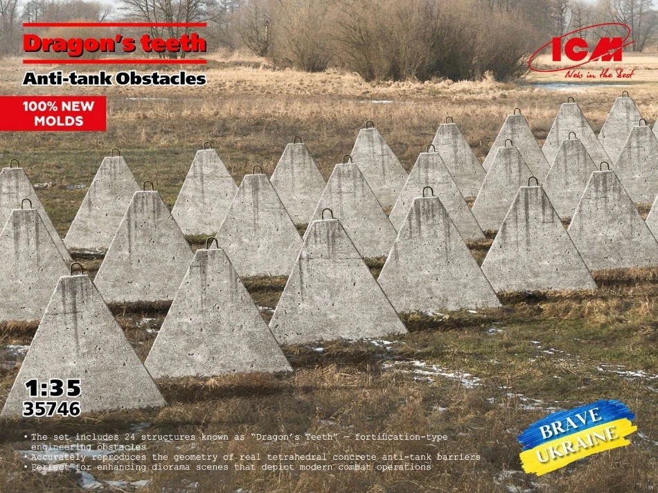 KIT MODELLISMO DIORAMI ICM DRAGON'S TEETH ANTI TANK OBSTACLES SCALA 1:35 - Immagine 3 di 4