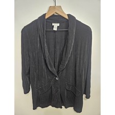 Chicos Travelers Black Slinky Knit Blazer Shawl Collar Button Jacket Womens 2 L