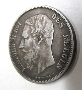 BELGIUM 5 FRANCS 1873 SILVER COIN VF CONDITION
