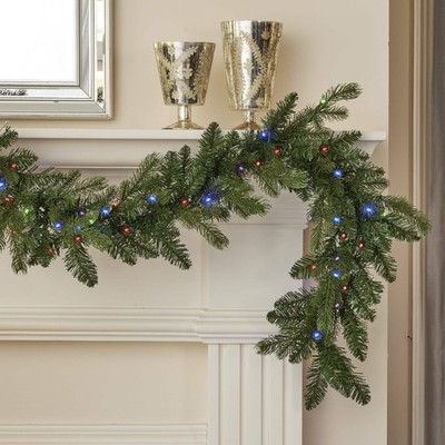 Palmetto Pine 6ft Garland Pre-lit with 50 Dual LED lights and 9 Functions (Batte